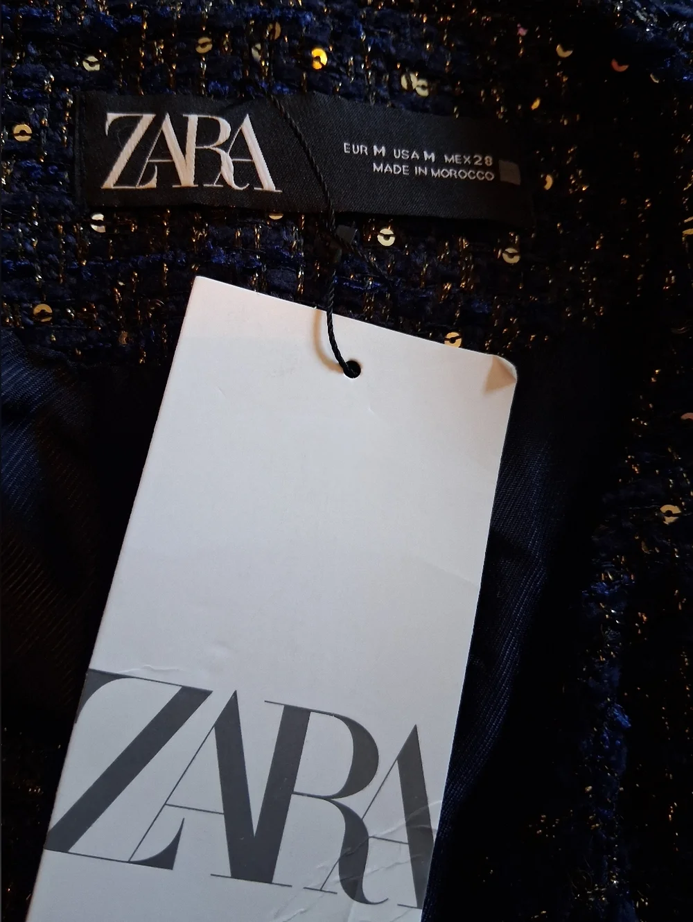 Zara Belted Seqiin Structured  Vest Navy  Size M - Picture 9 of 13